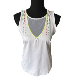 Lucky in Love White Sleeveless Tank Top with colorful details, size medium
